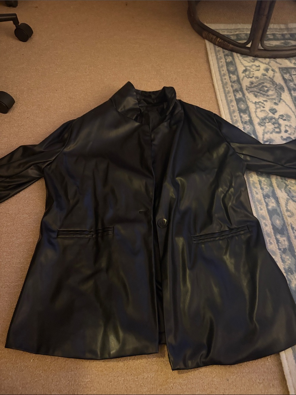 Black Faux Leather Women’s Blazer Jacket